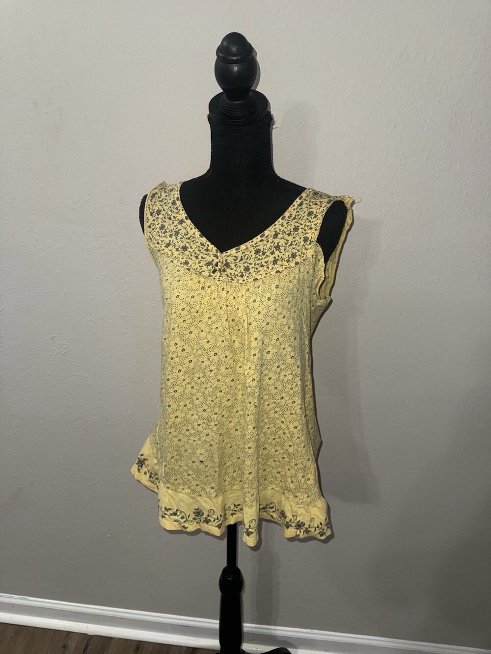 Women's Large Yellow Floral Sleeveless Top Y2K Ruffle Peplum Tank Cami Ditsy